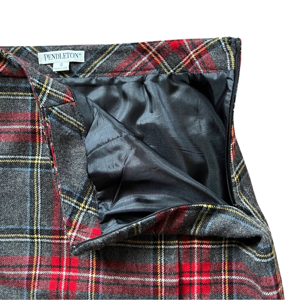 VINTAGE PENDLETON Women’s 100% Virgin Wool Red Grey Plaid Tartan Pencil Skirt - Picture 5 of 8